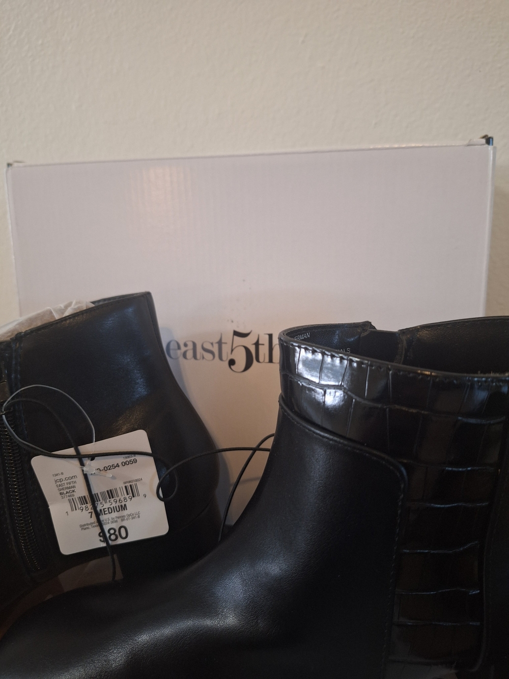 east 5th Black Croc-Trim Ankle Boots